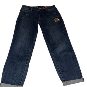 Talbots Girlfriend Jeans Size 6 Blue Stretch Denim Cuffed Ankle Embroidered